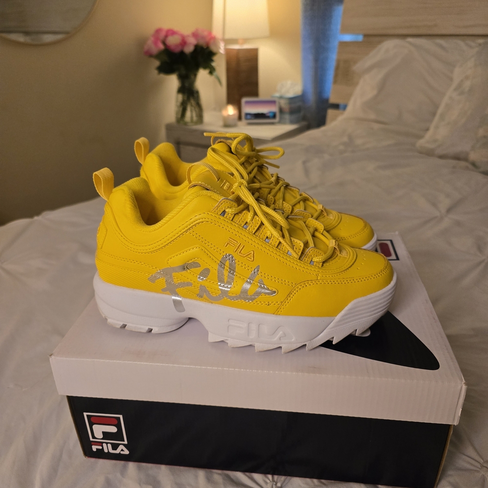 Fila Yellow Sneakers Size Kid's 6 / Women's 8 - Picture 2 of 6